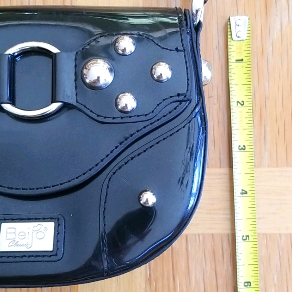 Beijo Silver Stud Black Biker Crossbody Mini Bag - Picture 11 of 16